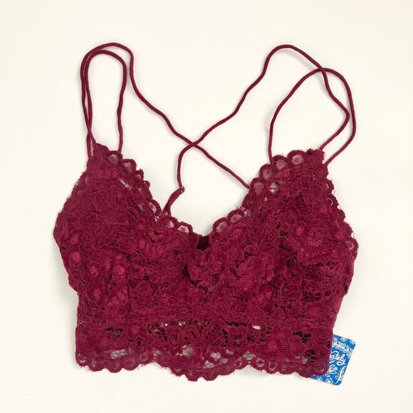 Free People Celine Bralette Velvet Lace Mulberry Size XS New - Picture 4 of 7